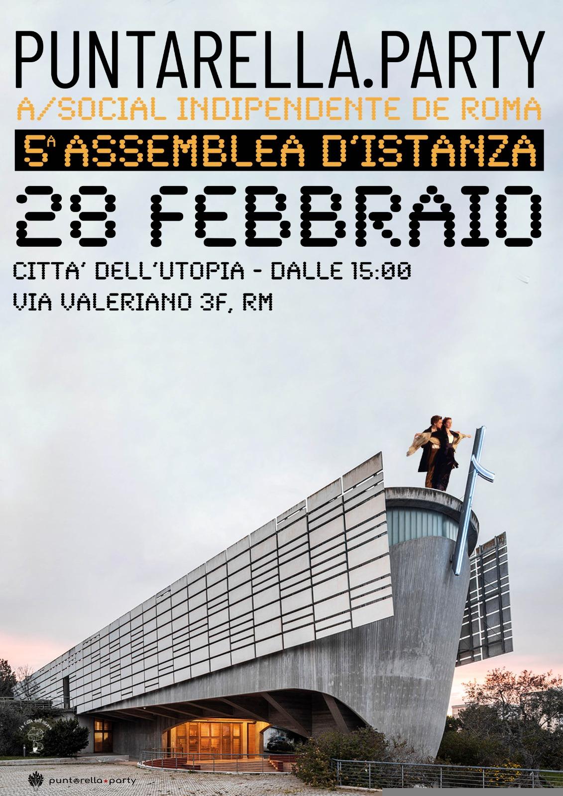 Sulla locandina è raffigurata una delle bellissime chiese brutte apparse sul mitico calendario, quella che sembra una nave brutalfuturistica. A prua, sull'esterno, c'è una croce, e sull'interno c'è la coppia di Titanic che si ama e fa finta di volare e prende il fresco prima del disastro. Sopra la nave ci sono le informazioni sull'assemblea già scritte nel post.